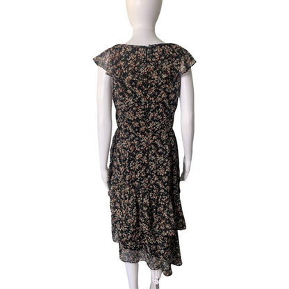 Women's Floral Print Ruffle Sleeve Asymmetrical Hem Dress Size Small