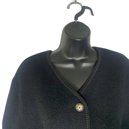 Vintage Button Front Fringe Black Wool Blend Cardigan
