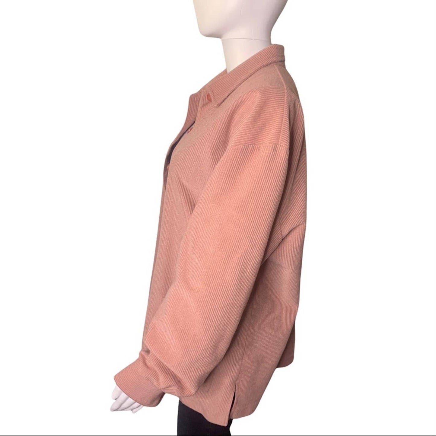 Vintage 90s Ribbed Women’s Pink Button Down Shacket Shirt Jacket