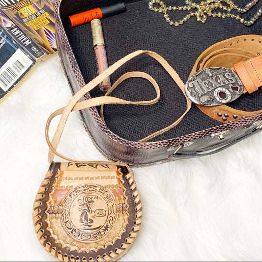 Vintage Handmade Leather Mini Nature Scene Bag