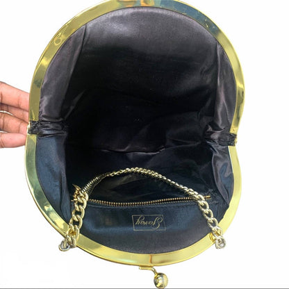 Vintage Paray Black Velvet Gold Chain Coin Purse