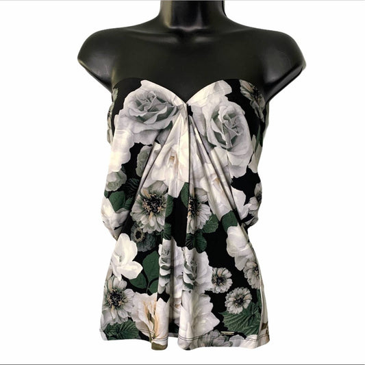 Women's White Rose Print Sleeveless Blouse Size XS