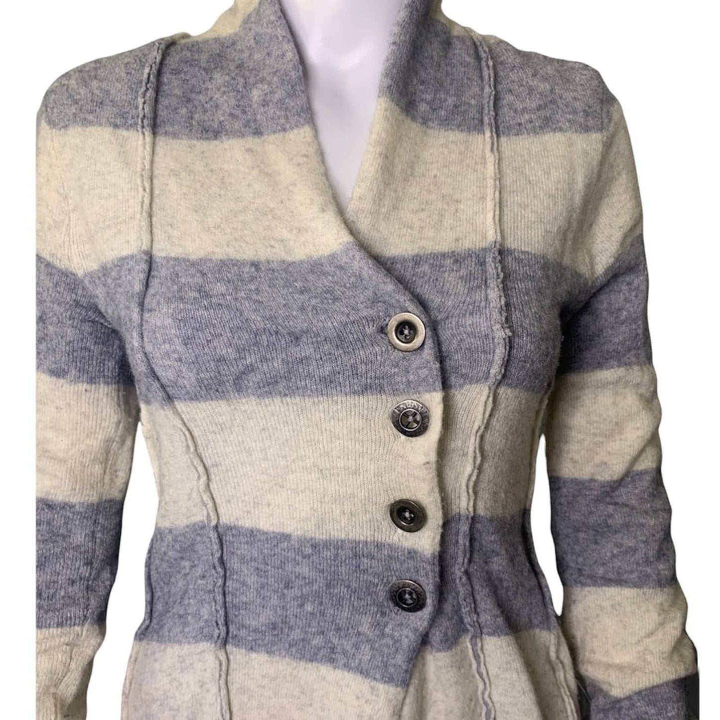 Women's Seamed Wool Blend Button Front Gray & White Cardigan Size XS