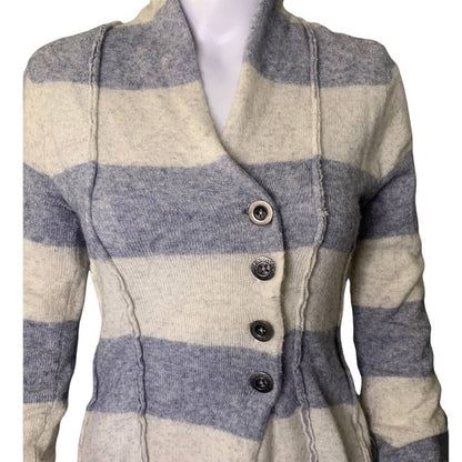 Women's Seamed Wool Blend Button Front Gray & White Cardigan Size XS