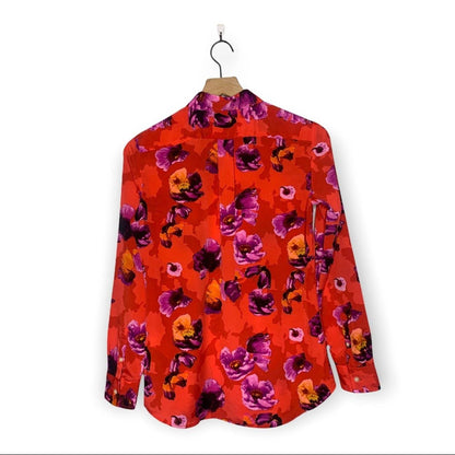 Women's Long Sleeve Floral Print Dillon Button Down Blouse Size XS