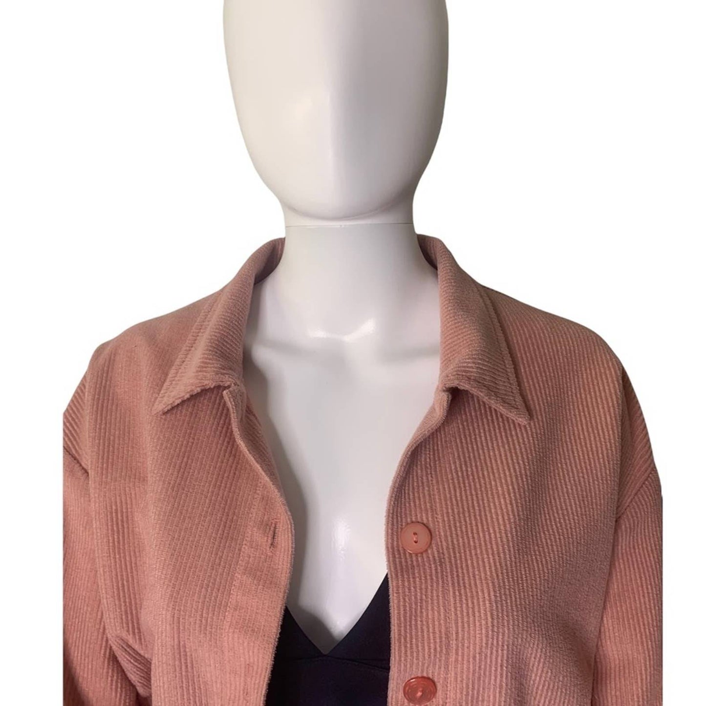 Vintage 90s Ribbed Women’s Pink Button Down Shacket Shirt Jacket