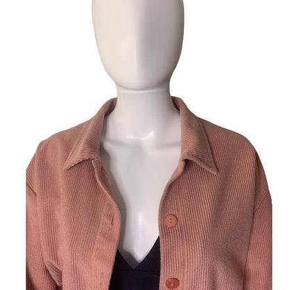 Vintage 90s Ribbed Women’s Pink Button Down Shacket Shirt Jacket