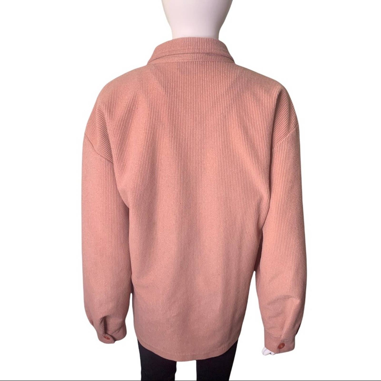 Vintage 90s Ribbed Women’s Pink Button Down Shacket Shirt Jacket