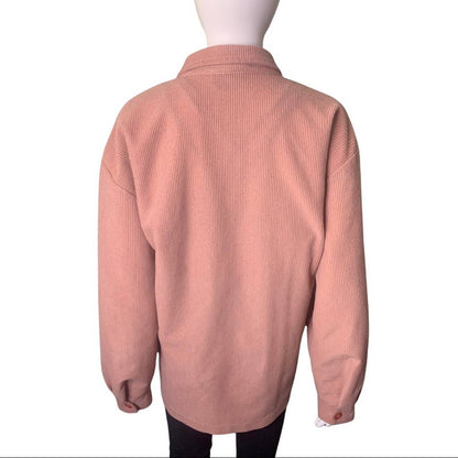 Vintage 90s Ribbed Women’s Pink Button Down Shacket Shirt Jacket