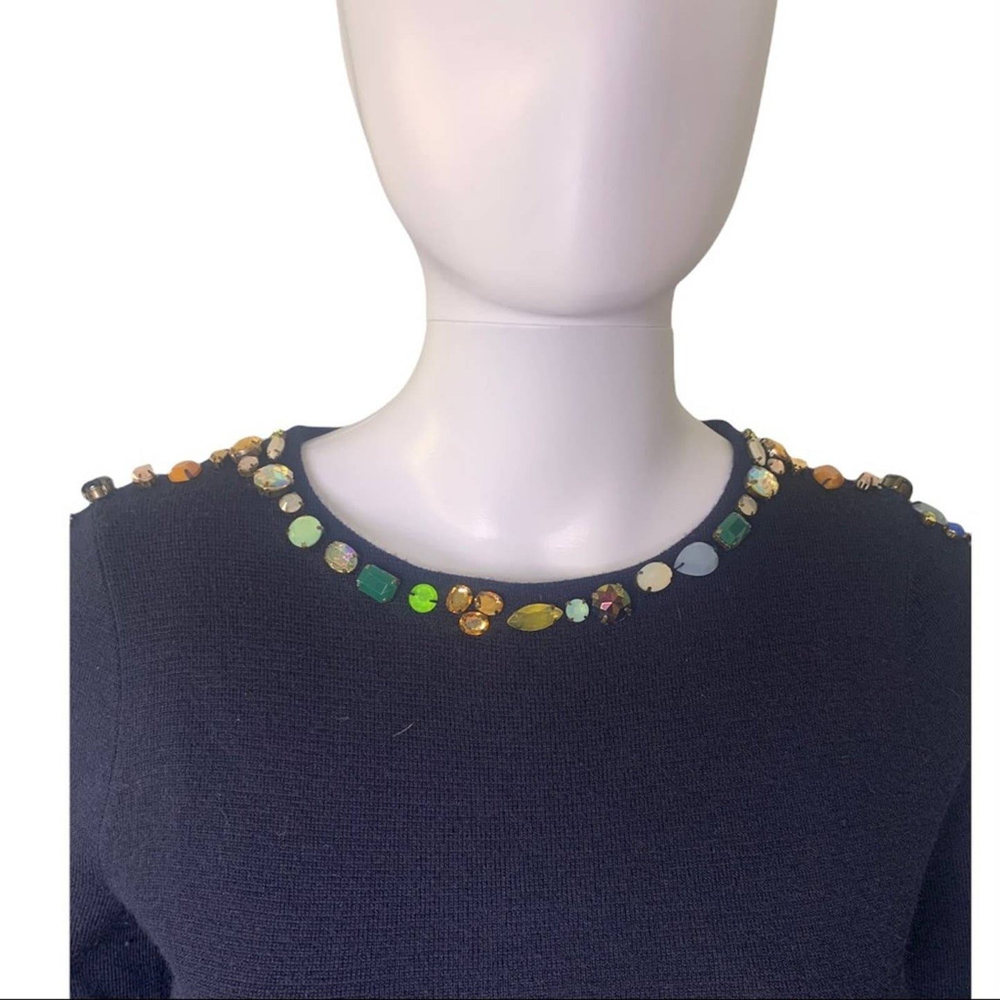 Women's Jeweled Collar Blue 3/4 Sleeve Sweater Size XXS