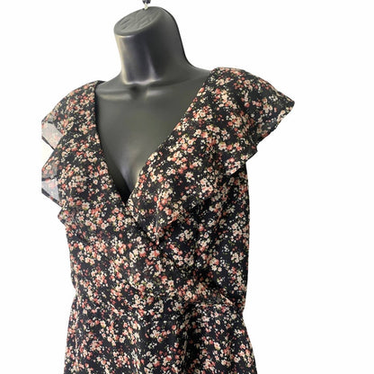 Women's Floral Print Ruffle Sleeve Asymmetrical Hem Dress Size Small