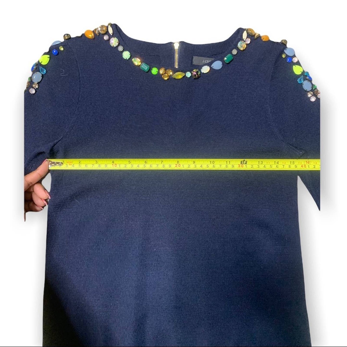 Women's Jeweled Collar Blue 3/4 Sleeve Sweater Size XXS