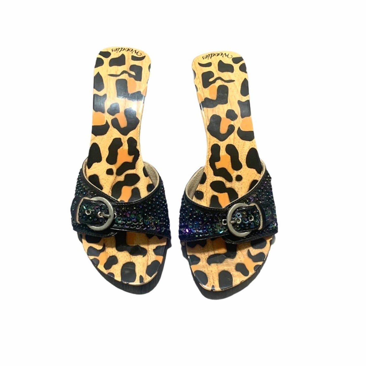 Vintage Wooden Animal Print Kitten Heels