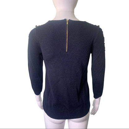 Women's Jeweled Collar Blue 3/4 Sleeve Sweater Size XXS