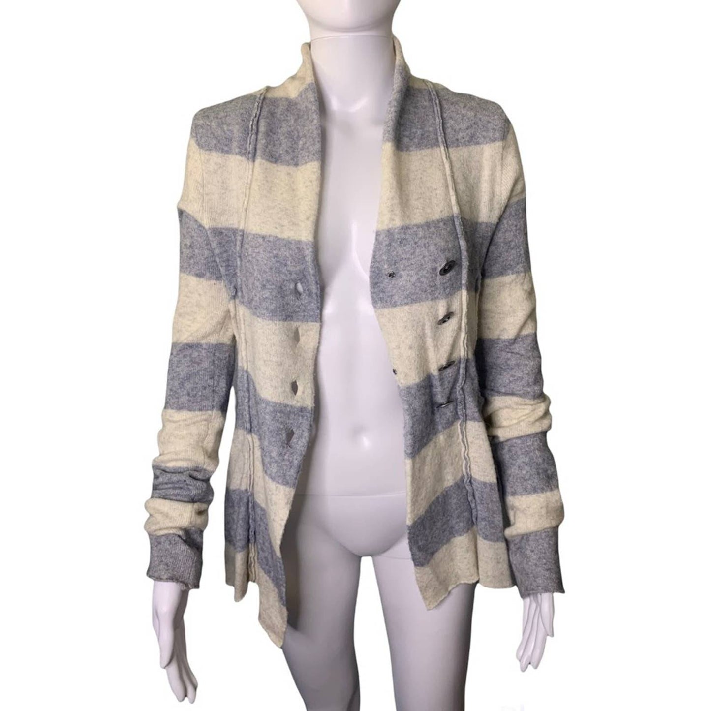 Women's Seamed Wool Blend Button Front Gray & White Cardigan Size XS