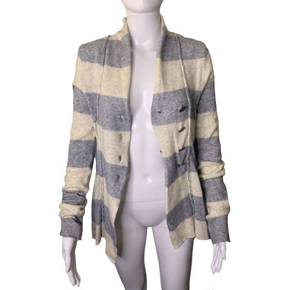 Women's Seamed Wool Blend Button Front Gray & White Cardigan Size XS