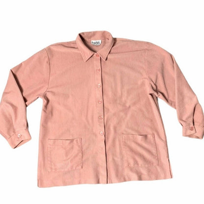 Vintage 90s Ribbed Women’s Pink Button Down Shacket Shirt Jacket