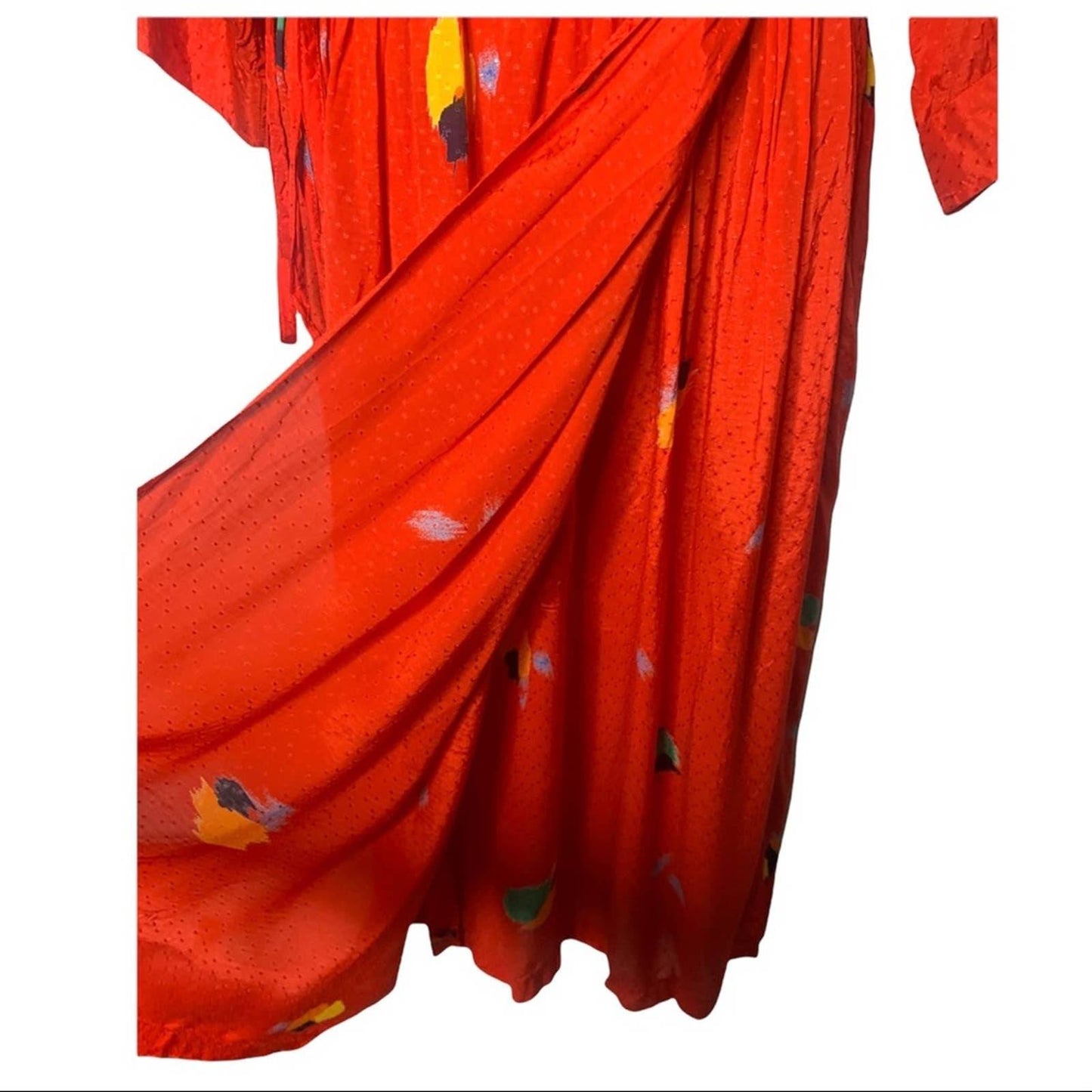 Vintage Tropical Print Satin Women’s Red Wrap Dress